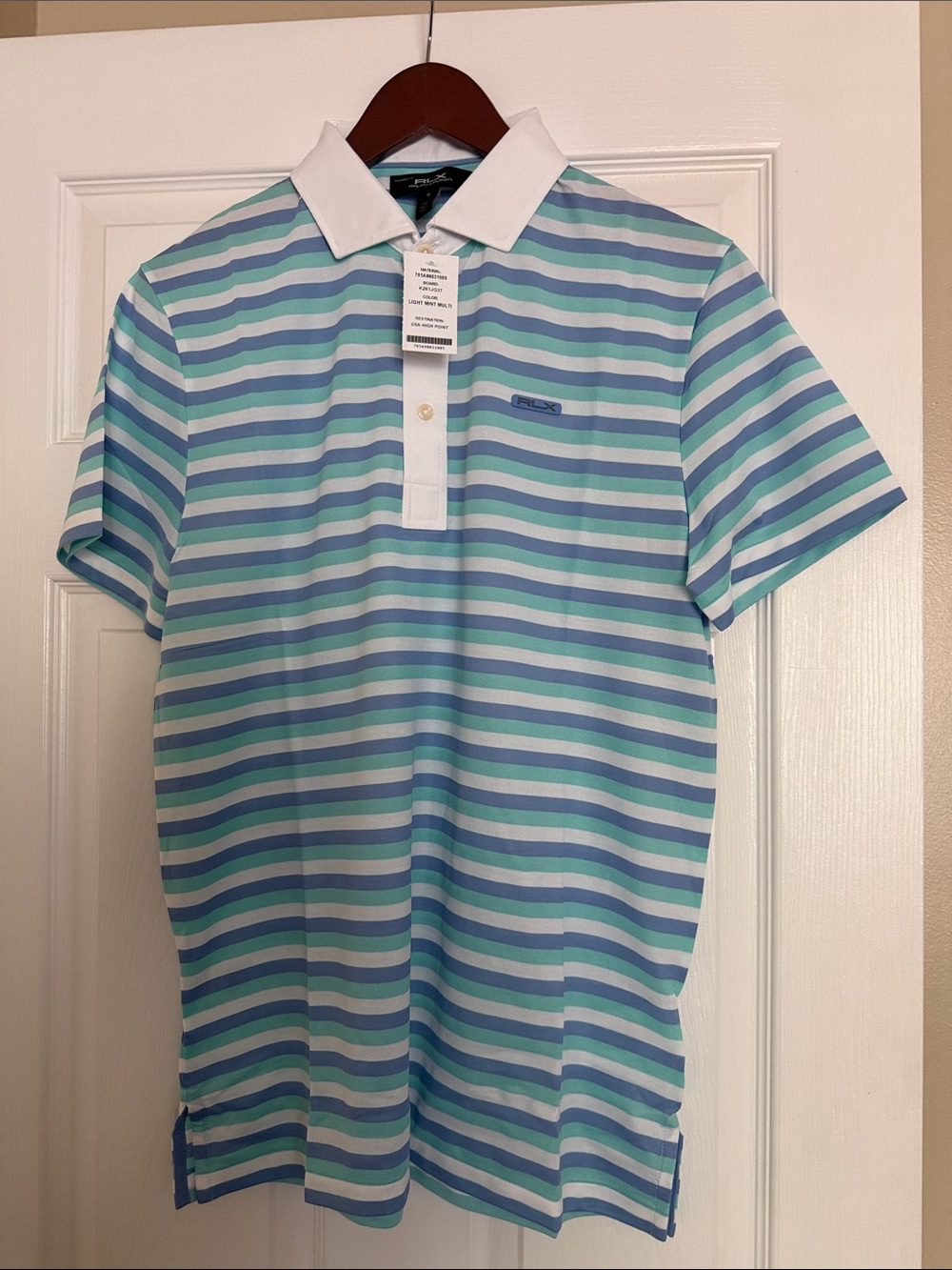 RLX Ralph Lauren Aqua, Light Blue & White Striped Polo